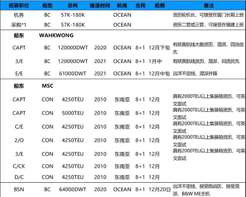持續(xù)招募|廈門華洋岸基、散貨、集裝箱船隊多職位招募需求！11月29日